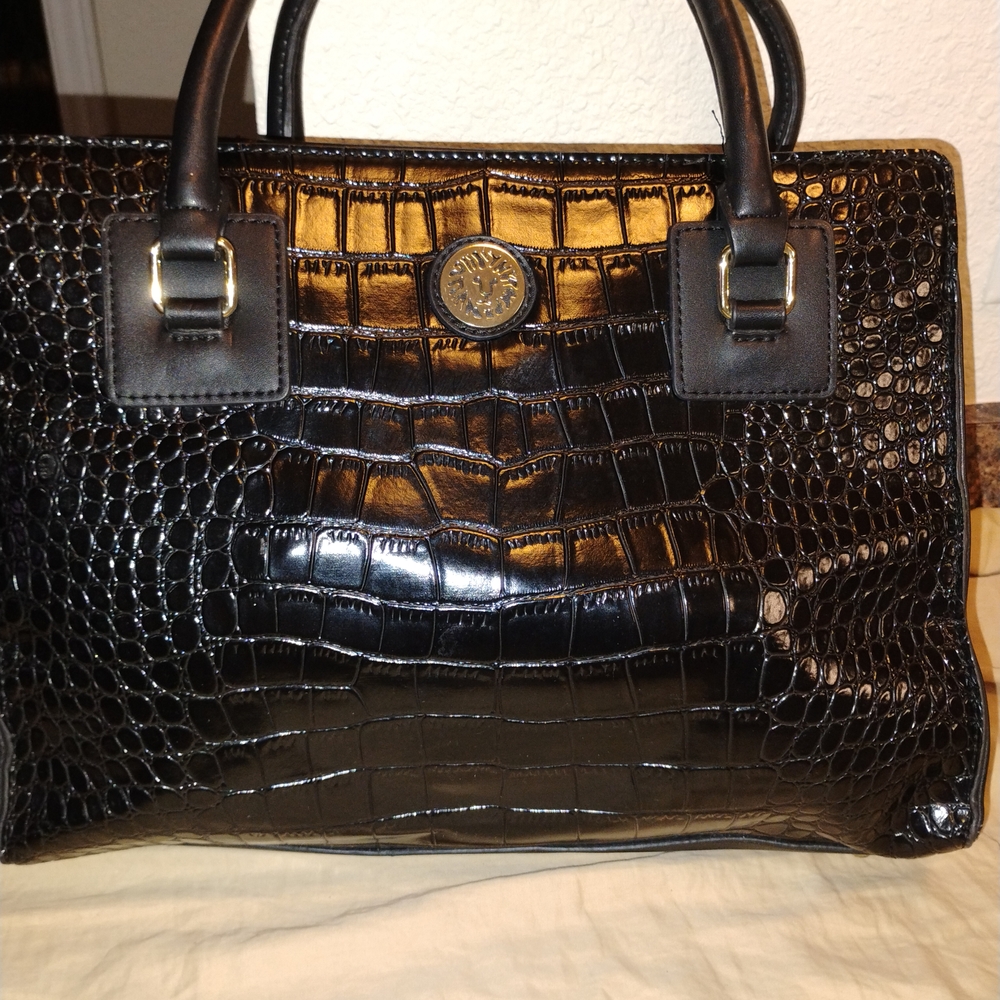 Anne Klein Black Croc-Embossed Shoulder Bag